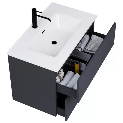 HD Aria Antracit 60/80/100/120 komplett fürdőszoba bútor szett fali mosdószekrénnyel, tükörrel és magasszekrénnyel