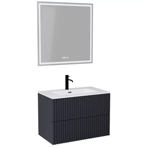 HD Ravello Pro Matt Antracit 60 komplett fürdőszoba bútor fali push-to-open mosdószekrénnyel és tükörrel