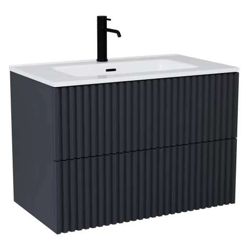 HD Ravello Pro Matt Antracit 60 komplett fürdőszoba bútor fali push-to-open mosdószekrénnyel és tükörrel