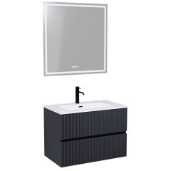   HD Torino Matt Antracit 60/80 komplett fürdőszoba bútor fali mosdószekrénnyel és tükörrel