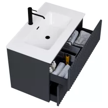 HD Ravello Pro Matt Antracit 60 komplett fürdőszoba bútor szett fali push-to-open mosdószekrénnyel, tükörrel és magasszekrénnyel