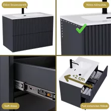 HD Ravello Pro Matt Antracit 60 komplett fürdőszoba bútor szett fali push-to-open mosdószekrénnyel, tükörrel és magasszekrénnyel