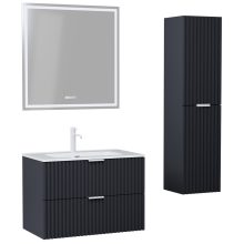 HD Ravello Matt Antracit 60 komplett fürdőszoba bútor szett fali mosdószekrénnyel, matt fehér fogantyúkkal, tükörrel és magasszekrénnyel