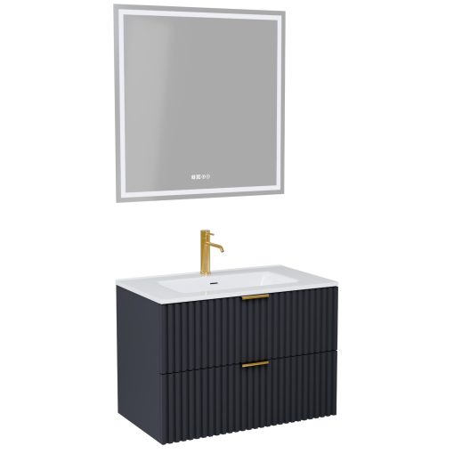 HD Ravello Matt Antracit 60 komplett fürdőszoba bútor fali mosdószekrénnyel, szálcsiszolt arany fogantyúkkal és tükörrel