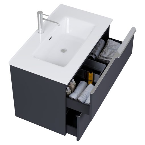 HD Cremona Matt Antracit 60 komplett fürdőszoba bútor fali mosdószekrénnyel, fényes króm fogantyúkkal és tükörrel