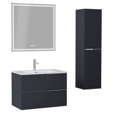 HD Cremona Matt Antracit 60 komplett fürdőszoba bútor szett fali mosdószekrénnyel, fényes króm fogantyúkkal, tükörrel és magasszekrénnyel