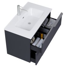 HD Cremona Matt Antracit 60 komplett fürdőszoba bútor fali mosdószekrénnyel, szálcsiszolt króm fogantyúkkal és tükörrel