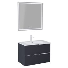 HD Cremona Matt Antracit 60 komplett fürdőszoba bútor fali mosdószekrénnyel, matt fehér fogantyúkkal és tükörrel