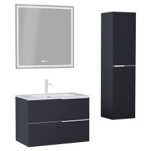 HD Cremona Matt Antracit 60 komplett fürdőszoba bútor szett fali mosdószekrénnyel, matt fehér fogantyúkkal, tükörrel és magasszekrénnyel