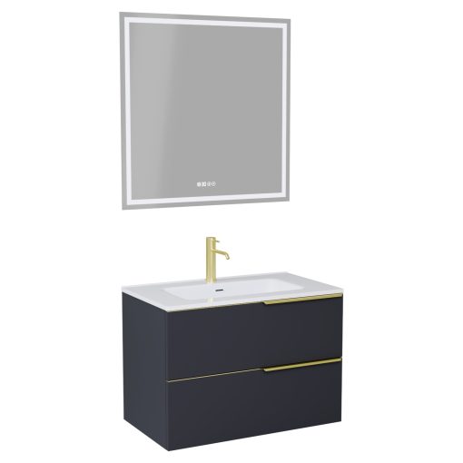 HD Cremona Matt Antracit 60 komplett fürdőszoba bútor fali mosdószekrénnyel, szálcsiszolt arany fogantyúkkal és tükörrel
