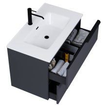 HD Cremona Matt Antracit 60/80 komplett fürdőszoba bútor szett fali mosdószekrénnyel, matt fekete fogantyúkkal, tükörrel és magasszekrénnyel