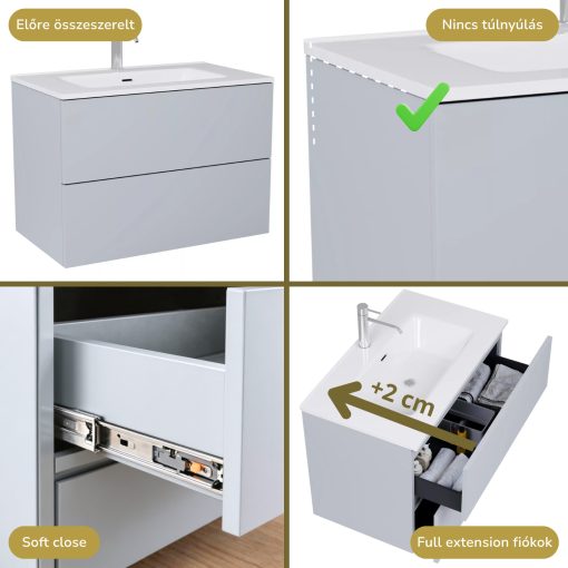 HD Aria Pro Fume Grey 60 komplett fürdőszoba bútor fali push-to-open mosdószekrénnyel és tükörrel