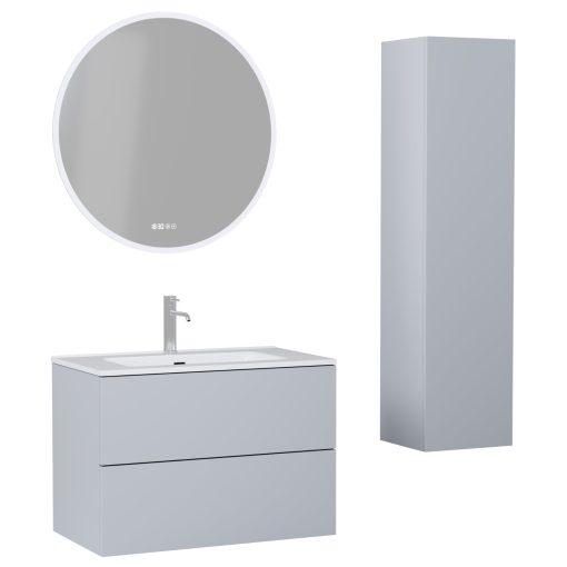 HD Aria Pro Fume Grey 60 komplett fürdőszoba bútor szett fali push-to-open mosdószekrénnyel, tükörrel és magasszekrénnyel