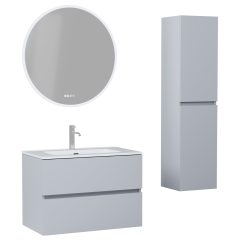   HD Aria Fume Grey 60/80/100/120 komplett fürdőszoba bútor szett fali mosdószekrénnyel, tükörrel és magasszekrénnyel