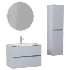   HD Aria Fume Grey 60/80/100/120 komplett fürdőszoba bútor szett fali mosdószekrénnyel, tükörrel és magasszekrénnyel