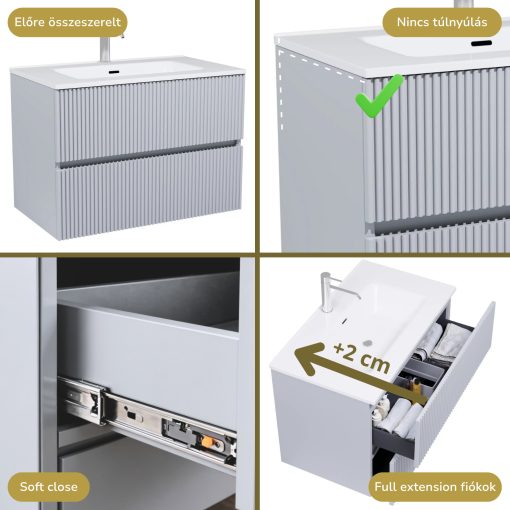 HD Torino Fume Grey 60/80 komplett fürdőszoba bútor fali mosdószekrénnyel és tükörrel