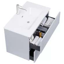 HD Ravello Pro Fume Grey 60 komplett fürdőszoba bútor szett fali push-to-open mosdószekrénnyel, tükörrel és magasszekrénnyel