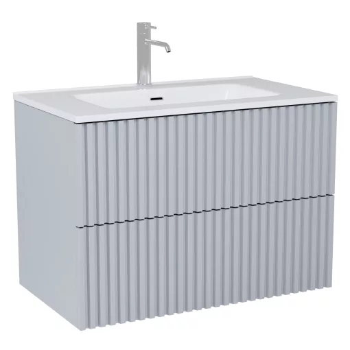 HD Ravello Pro Fume Grey 60 komplett fürdőszoba bútor szett fali push-to-open mosdószekrénnyel, tükörrel és magasszekrénnyel