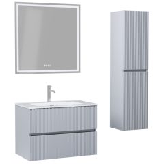   HD Torino Fume Grey 60/80 komplett fürdőszoba bútor szett fali mosdószekrénnyel, tükörrel és magasszekrénnyel
