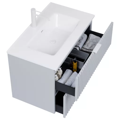 HD Ravello Fume Grey 60 fali mosdószekrény matt fehér fogantyúkkal