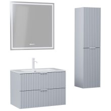 HD Ravello Fume Grey 60 komplett fürdőszoba bútor szett fali mosdószekrénnyel, matt fehér fogantyúkkal, tükörrel és magasszekrénnyel