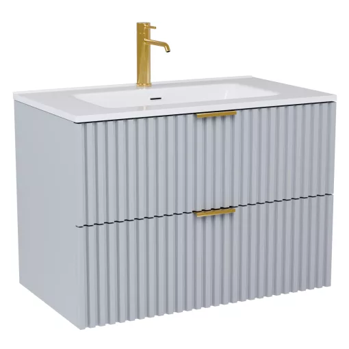 HD Ravello Fume Grey 60 fali mosdószekrény szálcsiszolt arany fogantyúkkal