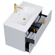 HD Ravello Fume Grey 60 fali mosdószekrény szálcsiszolt arany fogantyúkkal