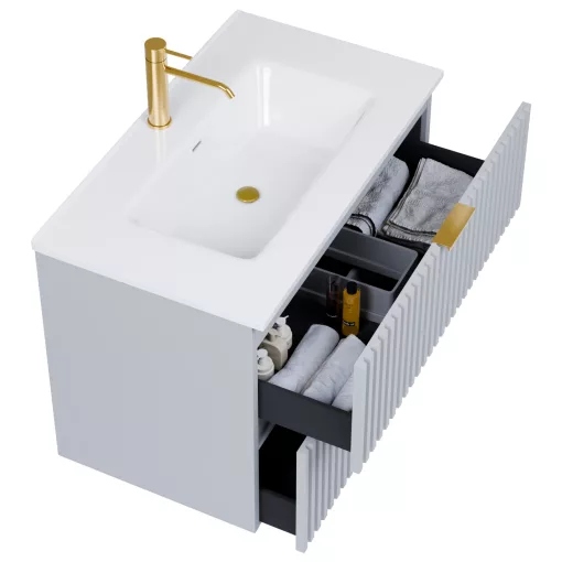 HD Ravello Fume Grey 60 fali mosdószekrény szálcsiszolt arany fogantyúkkal