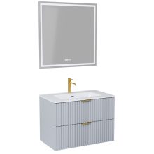 HD Ravello Fume Grey 60 komplett fürdőszoba bútor fali mosdószekrénnyel, szálcsiszolt arany fogantyúkkal és tükörrel