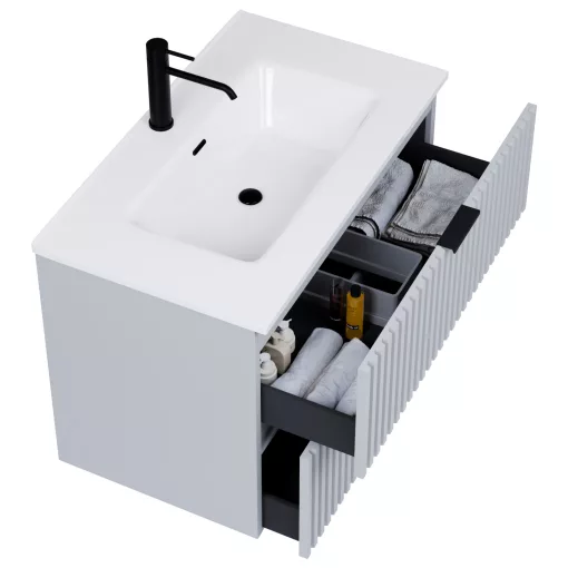 HD Ravello Fume Grey 60/80 fali mosdószekrény matt fekete fogantyúkkal