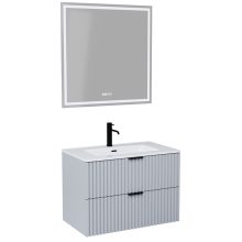 HD Ravello Fume Grey 60/80 komplett fürdőszoba bútor fali mosdószekrénnyel, matt fekete fogantyúkkal és tükörrel