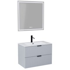   HD Ravello Fume Grey 60/80 komplett fürdőszoba bútor fali mosdószekrénnyel, matt fekete fogantyúkkal és tükörrel