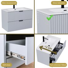 HD Ravello Fume Grey 60/80 komplett fürdőszoba bútor fali mosdószekrénnyel, matt fekete fogantyúkkal és tükörrel