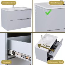 HD Cremona Fume Grey 60 komplett fürdőszoba bútor fali mosdószekrénnyel, fényes króm fogantyúkkal és tükörrel