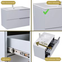 HD Cremona Fume Grey 60 komplett fürdőszoba bútor szett fali mosdószekrénnyel, szálcsiszolt króm fogantyúkkal, tükörrel és magasszekrénnyel