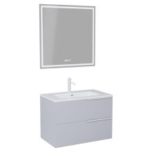 HD Cremona Fume Grey 60 komplett fürdőszoba bútor fali mosdószekrénnyel, matt fehér fogantyúkkal és tükörrel