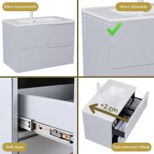 HD Cremona Fume Grey 60 komplett fürdőszoba bútor fali mosdószekrénnyel, matt fehér fogantyúkkal és tükörrel