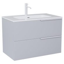 HD Cremona Fume Grey 60 komplett fürdőszoba bútor szett fali mosdószekrénnyel, matt fehér fogantyúkkal, tükörrel és magasszekrénnyel