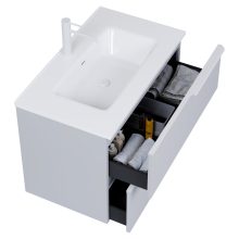 HD Cremona Fume Grey 60 komplett fürdőszoba bútor szett fali mosdószekrénnyel, matt fehér fogantyúkkal, tükörrel és magasszekrénnyel