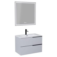 HD Cremona Fume Grey 60/80 komplett fürdőszoba bútor fali mosdószekrénnyel, matt fekete fogantyúkkal és tükörrel