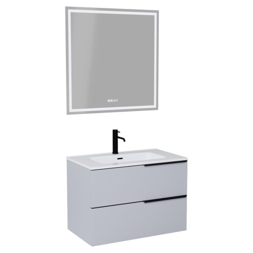 HD Cremona Fume Grey 60/80 komplett fürdőszoba bútor fali mosdószekrénnyel, matt fekete fogantyúkkal és tükörrel