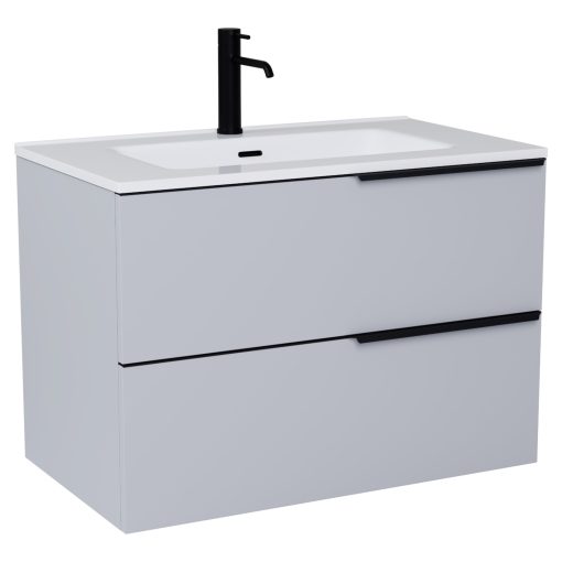 HD Cremona Fume Grey 60/80 komplett fürdőszoba bútor fali mosdószekrénnyel, matt fekete fogantyúkkal és tükörrel