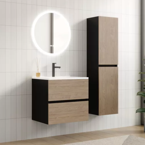 HD Aria Black-Oak 60/80/100/120 komplett fürdőszoba bútor fali mosdószekrénnyel és tükörrel