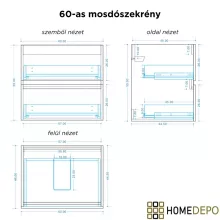 HD Aria Black-Oak 60/80/100/120 komplett fürdőszoba bútor fali mosdószekrénnyel és tükörrel