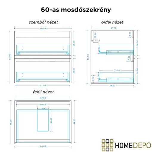 HD Aria Black-Oak 60/80/100/120 komplett fürdőszoba bútor fali mosdószekrénnyel és tükörrel