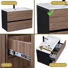 HD Aria Black-Oak 60/80/100/120 komplett fürdőszoba bútor szett fali mosdószekrénnyel, tükörrel és magasszekrénnyel