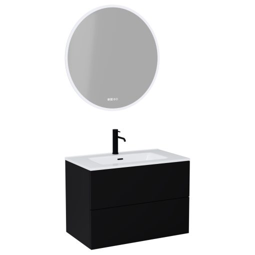 HD Aria Pro Black 60 komplett fürdőszoba bútor fali push-to-open mosdószekrénnyel és tükörrel