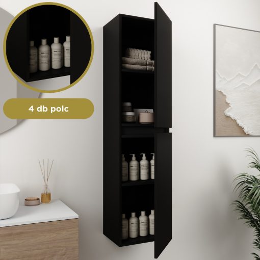 HD Aria Pro Black 60 komplett fürdőszoba bútor szett fali push-to-open mosdószekrénnyel, tükörrel és magasszekrénnyel