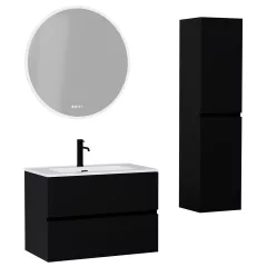   HD Aria Black 60/80/100/120 komplett fürdőszoba bútor szett fali mosdószekrénnyel, tükörrel és magasszekrénnyel