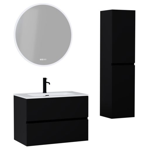 HD Aria Black 60/80/100/120 komplett fürdőszoba bútor szett fali mosdószekrénnyel, tükörrel és magasszekrénnyel